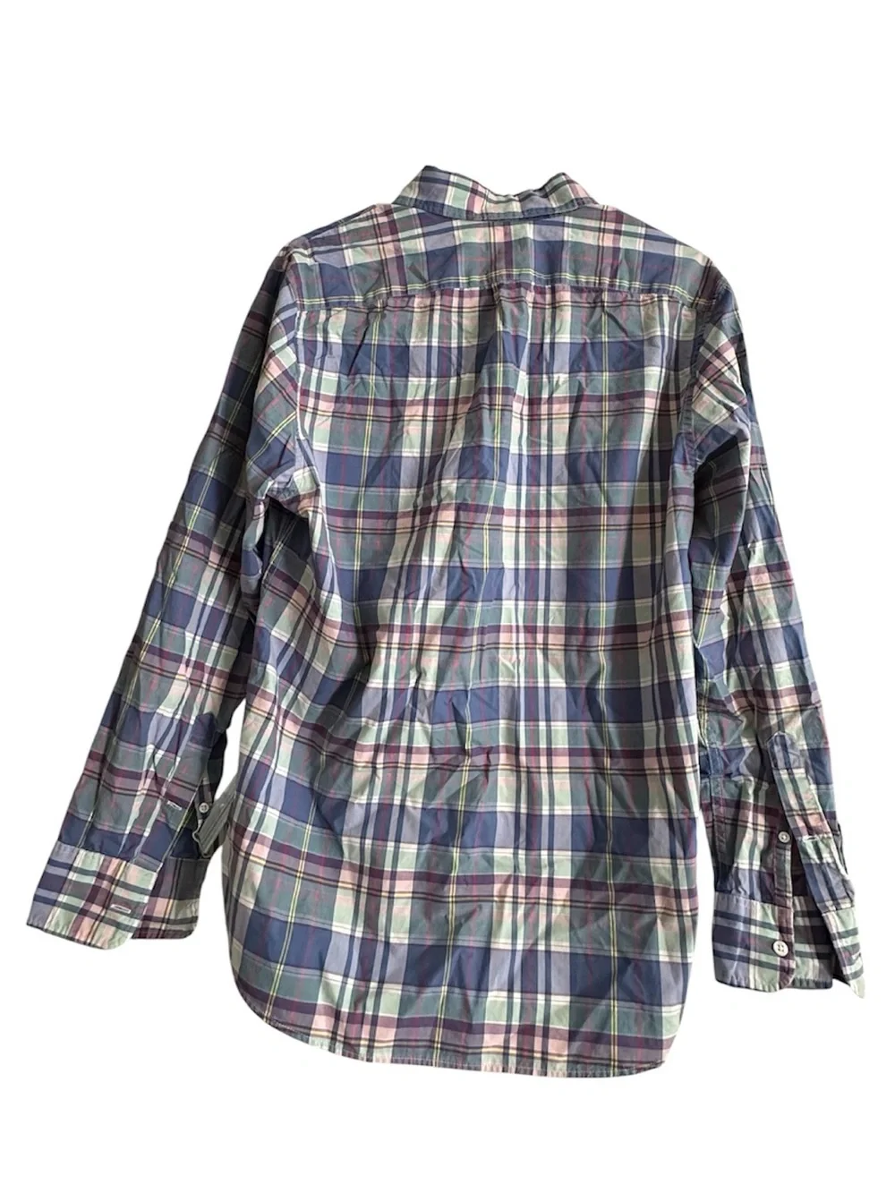 J. Crew Classic Secret Wash Blue Green Plaid Long Sleeve Button Shirt Men’s M